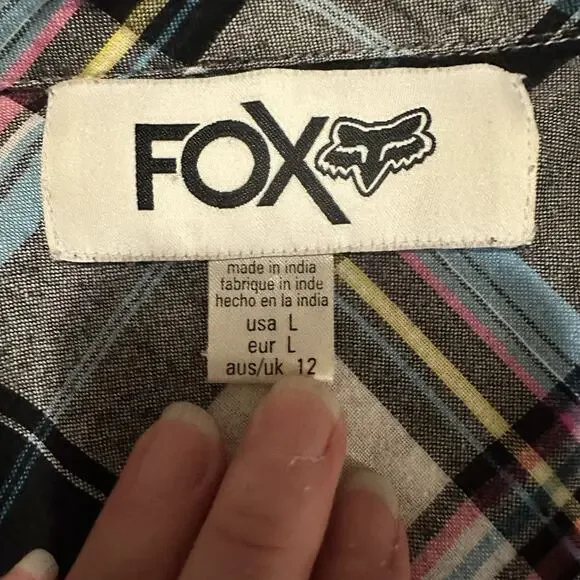 Fox Racing Women’s Plaid Button Up Flannel Shirt Long Sleeve Cotton Top Size L - Picture 6 of 8